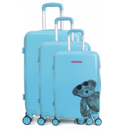 Set de 3 valises Ours Lunettes - Bleu